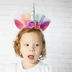 Милые детские головные уборы реквизит для фотосессии день рождения обручи для волос волосы для куклы аксессуары Единорог Цветок ободки с