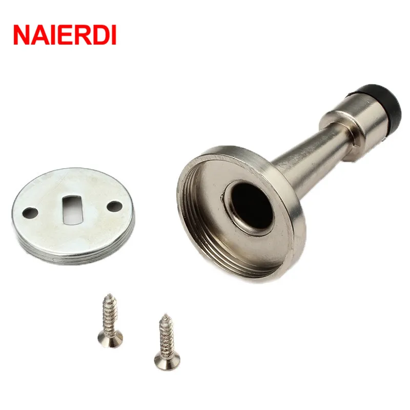 NAIERDI Zinc Alloy Sliver Wall Mounted Door Stop Stopper Rubber Holder Catch Floor Fitting With Screws For Bedroom Family Home