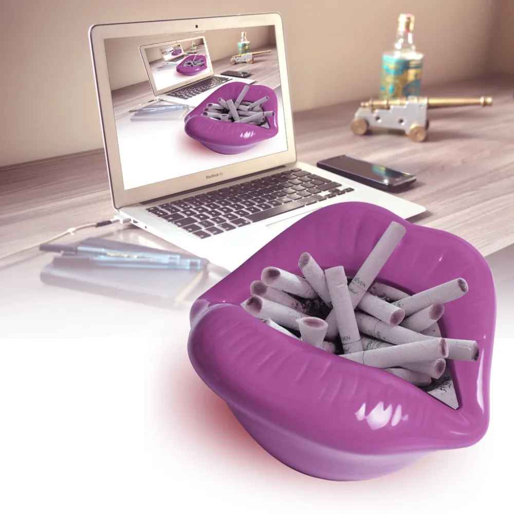 Ceramic Cigarette Ashtray Novelty Lip Mouth Cigarette Ashtray Holder For Smoker Fashion Home & Office Decorations Purple (8)