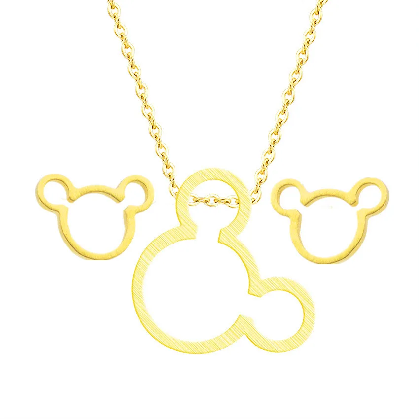 Cartoon Schmuck Miki Mouse Pendant Necklace Stud Earrings For Women Turkish Jewelry Set Stainless Steel Gold Color Brincos | Украшения и