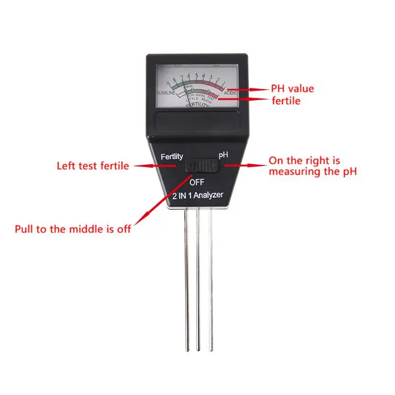 

1pc 2 in 1 Soil PH Meter&Fertility Tester Acidity Digital Analyzer For Plant 3 Probe
