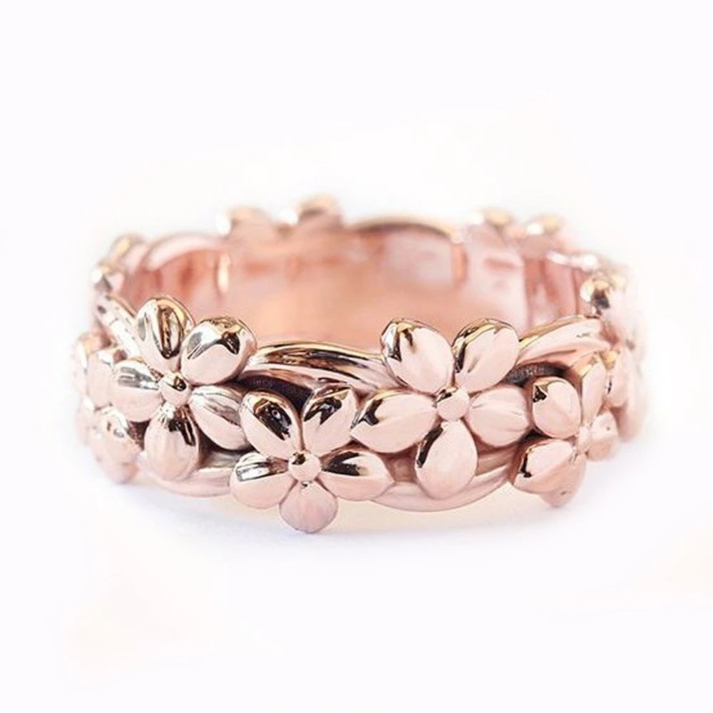 Anillo Floral de oro rosa, anillos de compromiso de la suerte, Margarita, flor de cerezo, regalo de joyería, banda de fiesta, tamaño 7, 8, 9, #281375|Anillos| - AliExpress