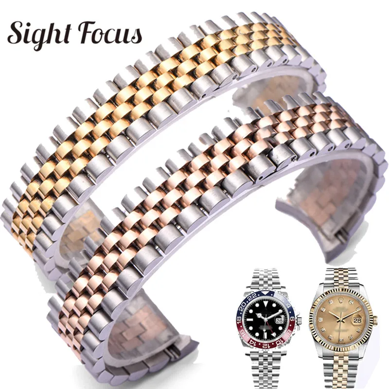 Stainless Steel 13mm 20mm Watch Strap for Rolex Datejust president Jubilee Bracelet Mens Fold