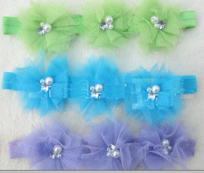 

2013 Trial order Multi Color Headbands Triple Tulle Mesh Headbands Baby Flower Headbands 120 pcs