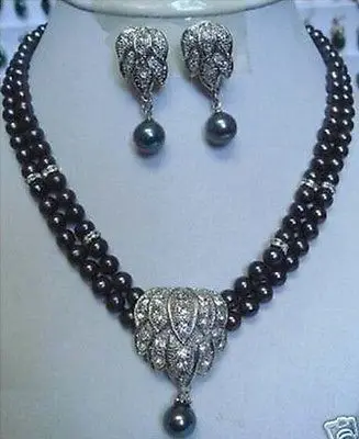 

Hot sale Free Shipping>>Beautiful Black pearl necklace earring pendant sets Ring set
