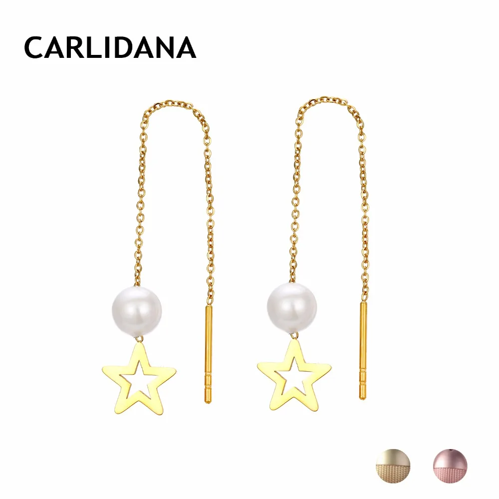 

Simulated Pearl Earrings for Women Long Stainless Steel Earrings Gold Color Cute Pentagram Pendants Wedding Jewelry CARLIDANA