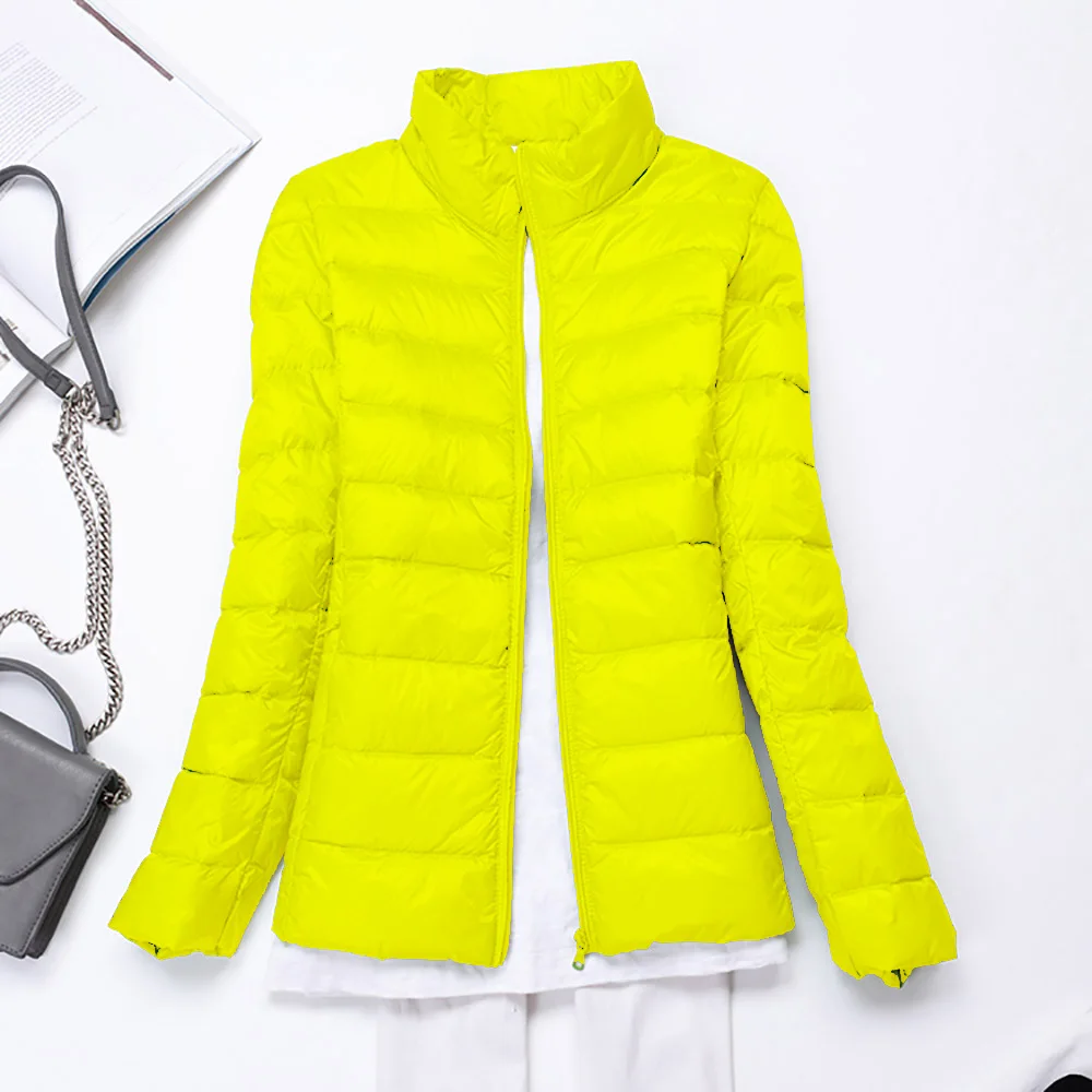 الشتاء المرأة فائقة ضوء أسفل سترة 90% بطة أسفل الستر معطف طويل الأكمام الدافئة ضئيلة معطف سترة الإناث الصلبة نقال أبلى