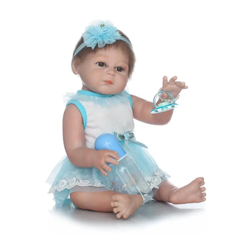 

Bebe princess Reborn babies Dolls Soft Silicone body 20inch 50cm with lovely dress pacifier bottle Cute Girl Toy bonecas bebe g