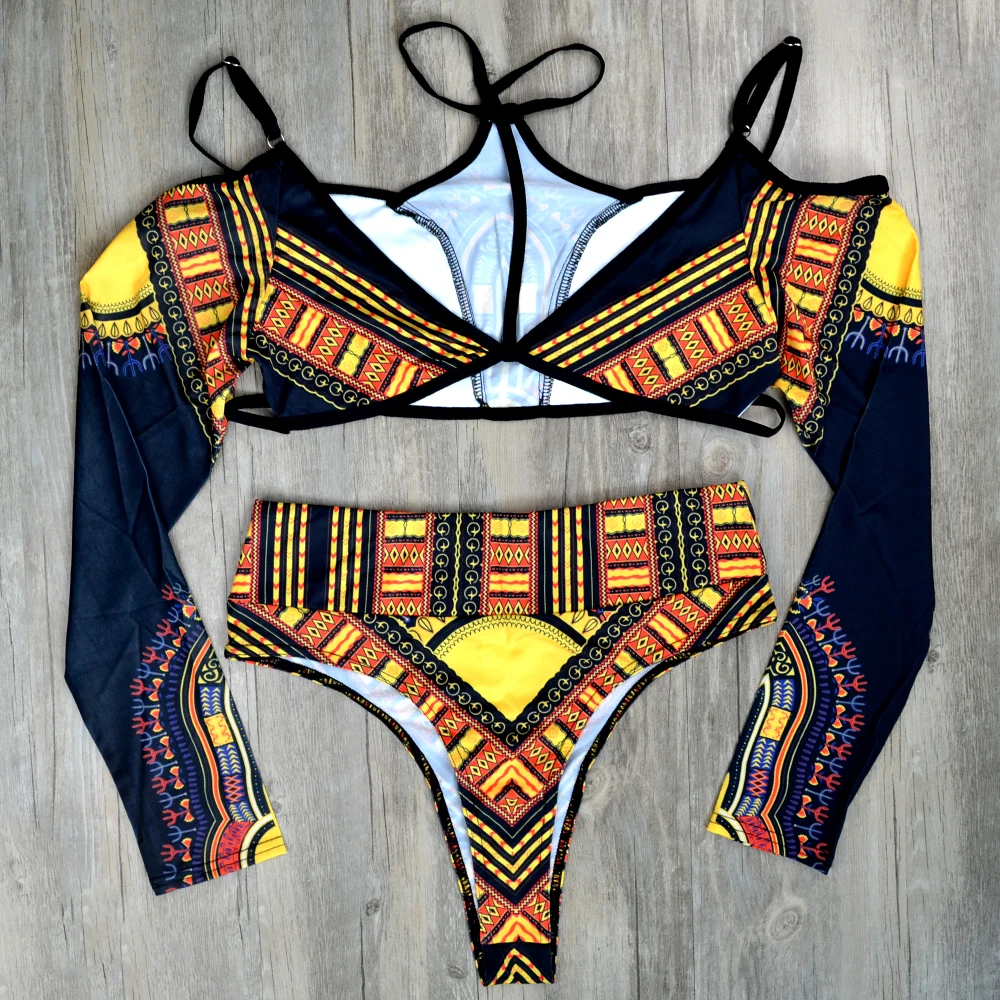 PAYASEN African Dashiki Print High Waist Bikini Orevaa African Print