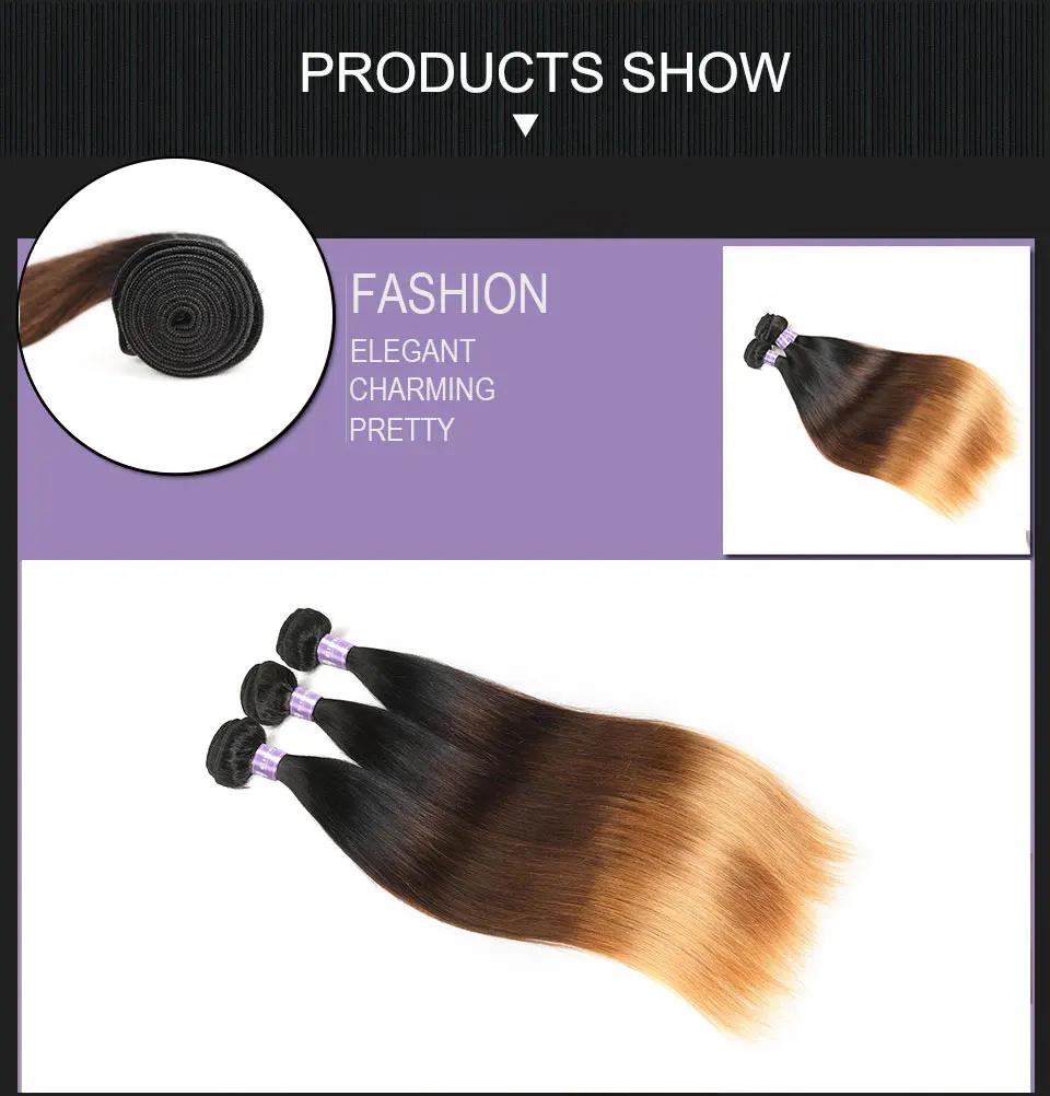 ALIMICE Ombre Brazilian Hair Straight Hair 3 Bundles T1B430 Non Remy Human Hair Weaves Bundles 3 Tone Ombre Hair Extensions (4)