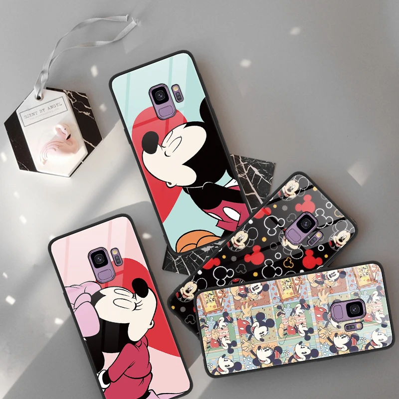

Tempered Glass Case FOR Samsung Galaxy Note 8 9 S8 S9 Plus Minnie Mickey Cover For Samsung J4 A6 Plus 2018 A6S J5 Prime Case