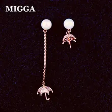 MIGGA Cubic Zircon Crystal Umbrella Pendant Simulated Pearl Stud Earrings Rose Gold Color Girls Jewelry