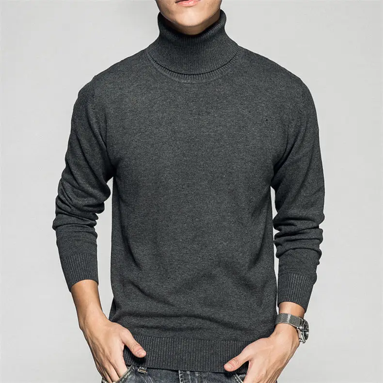 Turtleneck Men Sweaters Pullovers Cotton High Neck knitted Sweater Jumpers Autumn Winter Knitwear Male Red Balck Red Navy White-07