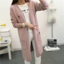 Women Sweater Long Cardigan 2016 Fashion Autumn Winter Style Long Sleeve Loose Thick Knitted Cardigan female Sweaters Long Coat