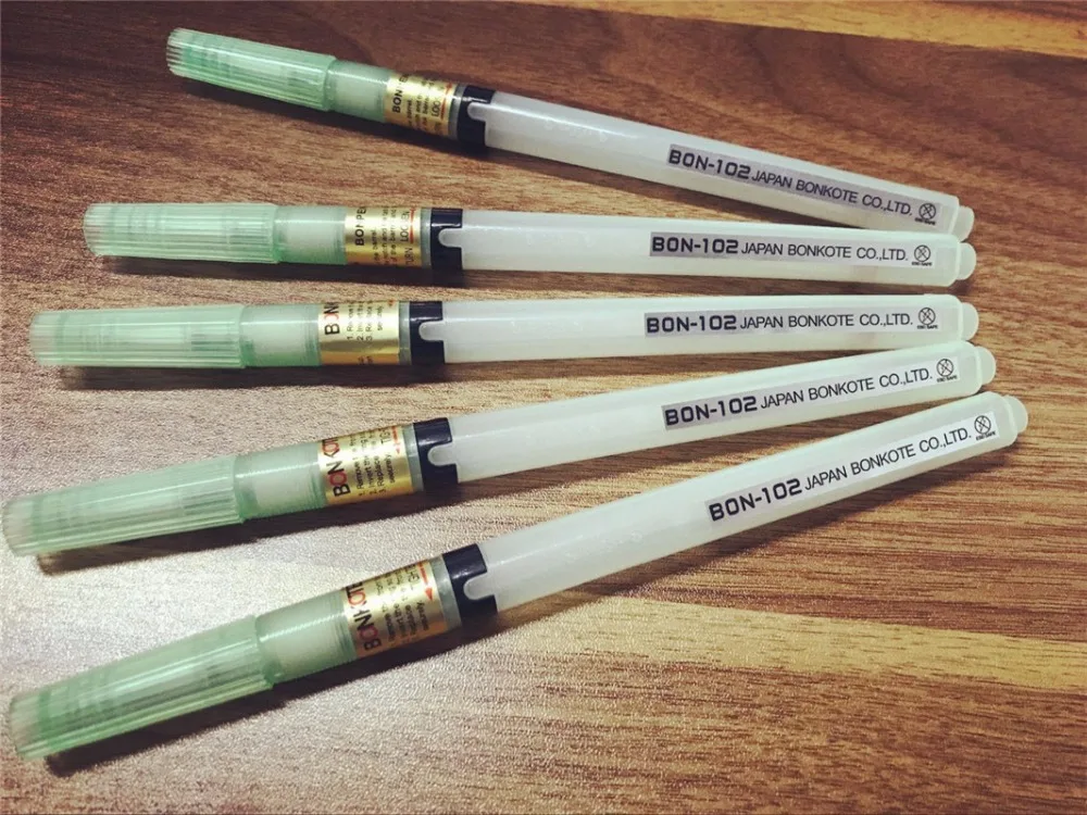 

Free shipping 5pcs/lot BONKOTE 102 flux pen Soldering rosin Solder paste Tool Applicator Brush Head No Clean for bga soldering