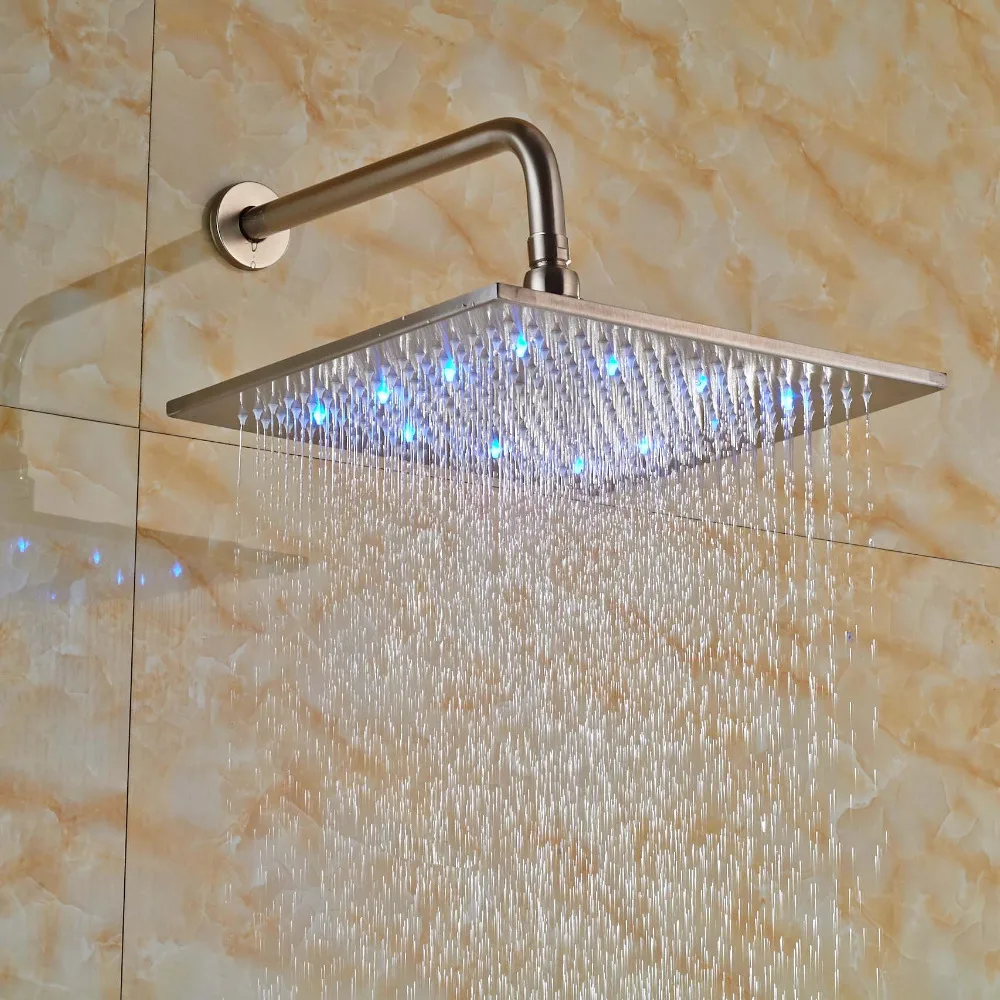 

12" Color Changing LED Shower Faucet Head Wall Mount Brushed Nickel Showerhead with Shower Arm