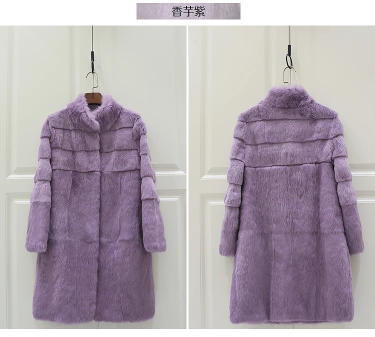 Real genuine natural full pelt whole skin rabbit fur coat women fashion stand collar jacket custom any size