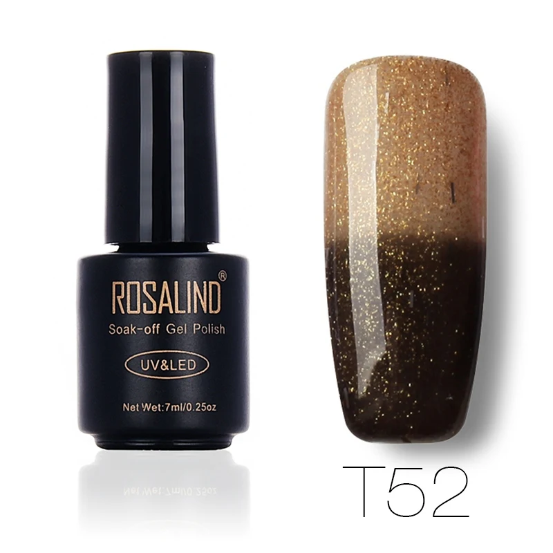 ROSALIND, 7 мл, меняющий температуру, лак для ногтей, отклеивается, лак для ногтей, гель, УФ-лампа для сушки, Термальный цвет, акриловая краска, верхнее Базовое покрытие - Цвет: T52