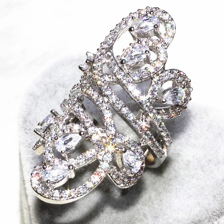 

ALW The Ivy Design Pure Handmade Excellent Rings For Women AAA+ Zircon Party Flashing Long Ring Fashion Jewelry 2016 ALW1515