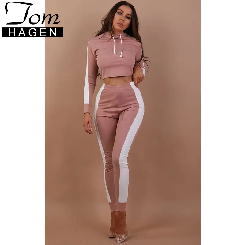 2018 Autumn Women Two Piece Set Tracksuit Outfits Sport Suits Woman 2 Piece Pants Sets Women Striped Hoodies Sweatshirt Crop Top