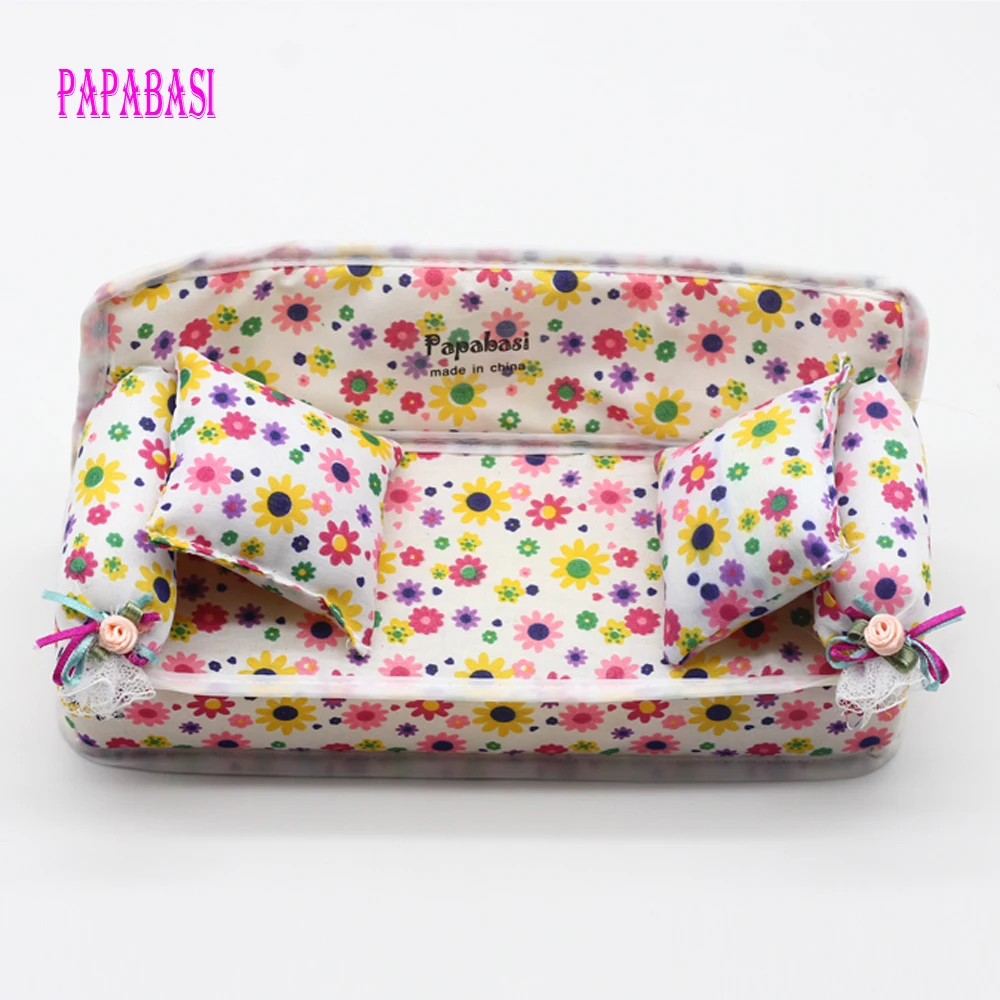 Lovely Miniature Dollhouse Furniture Flower Print Sofa Couch With 2 Cushions For Barbie Flower 8.50cm Toys Lovely Miniature Dollhouse Furniture Flower Print Sofa Couch With 2 Cushions For Barbie Flower 8.50cm Toys