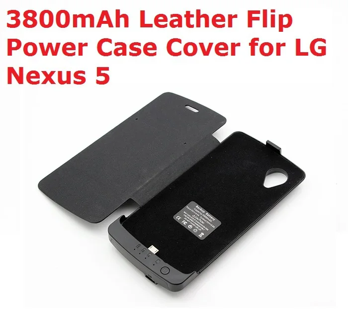 Faster Free Shipping 3800mAh Backup Battery Leather Flip Case Cover for LG Google Nexus 5 Power