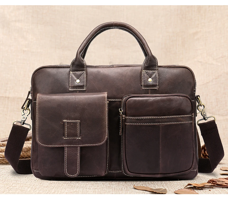 genuine leather briefcase with two big pockets at the front