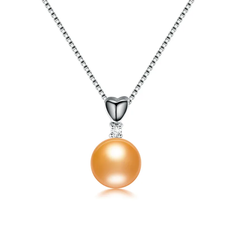 Настоящие 925 пробы серебряные милые маленькие подвески для ожерелья в форме сердца женские серебряные ювелирные изделия, подвеска из пресноводного жемчуга - Цвет камня: Золотой