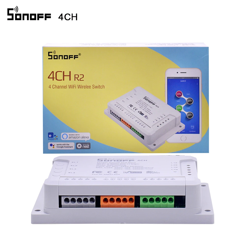 Интеллектуальный выключатель света Sonoff 4CH 220V Беспроводной 4 канала WI-FI переключатель независимого дистанционного Управление для умного дома Модуль Автоматизации "умный дом Управление;