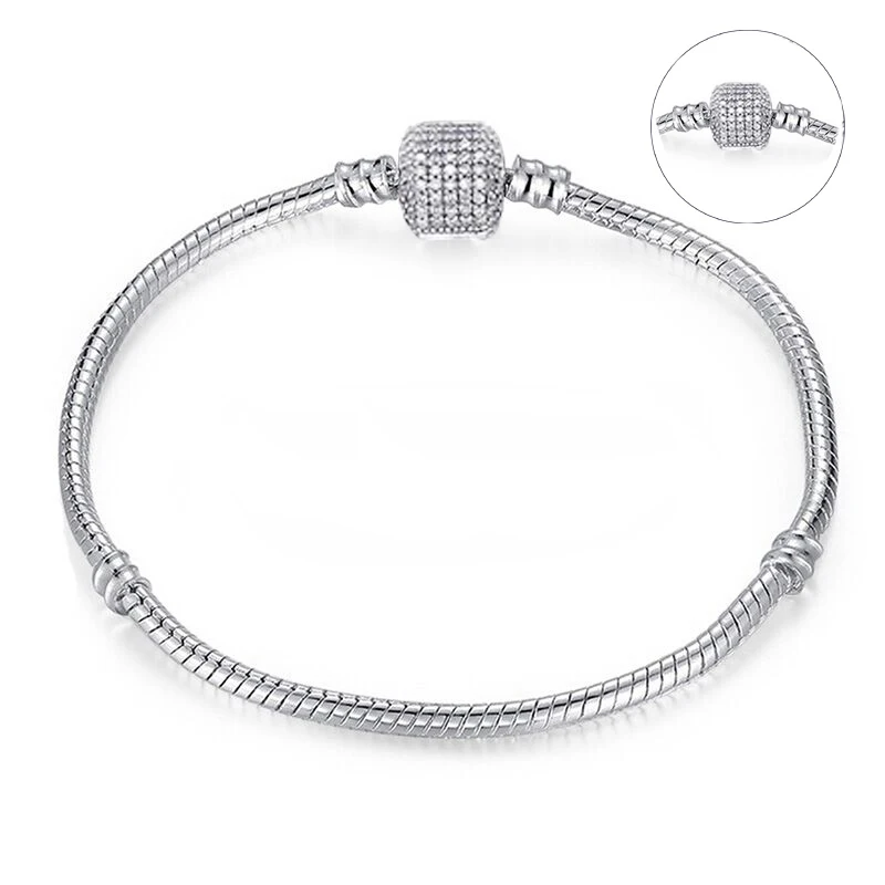 TOGORY Authentic Silver Plated Snake Chain DIY Charm Bracelet& Bangle DIY Fine Bracelet Jewelry for Women Gift Drop shipping - Окраска металла: SN001