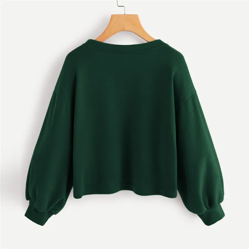 HOT sell sweaters fashion 2018 women Solid Casual Drop Shoulder Lantern Sleeve Sweatshirt Pullover Tops Invierno O09#N (9)