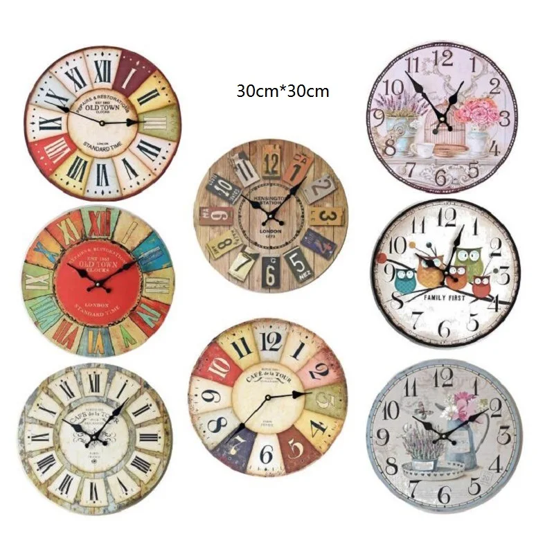 

Circular European-Style Color Digital Decoration Wall Clock Bedroom Study And Living Room Decor Wooden Retro Wall Clock