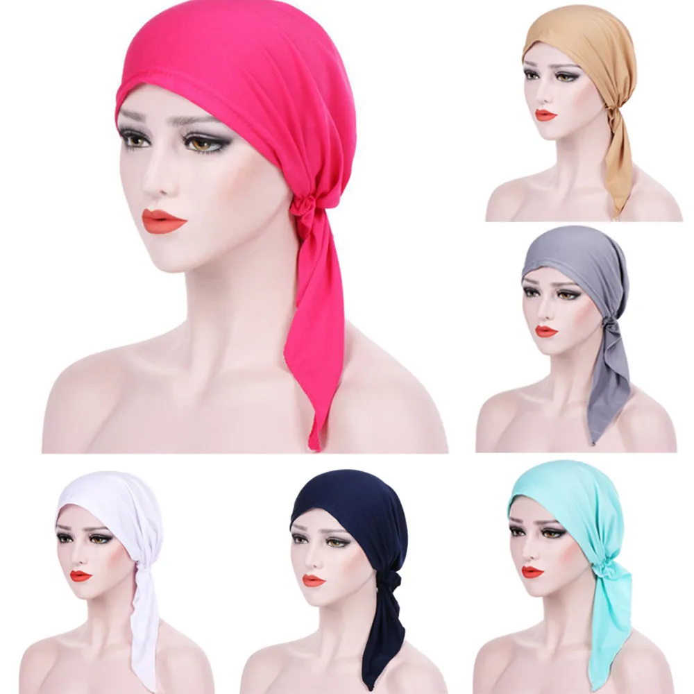 

Women Two Tail Wrap Cap India Hat Muslim Ruffle Cancer Chemo Beanie Scarf Turban Two Tail Wrap Cap AU.27