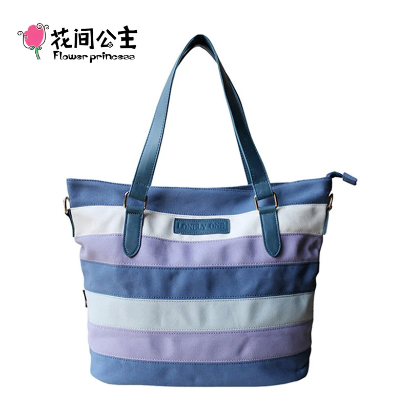 

Flower Princess 2017 Girl Canvas Fashion Large Tote Bag Ladies Striped Commuter Shoulder Bag Women Handbag Borse Bolsa Feminina