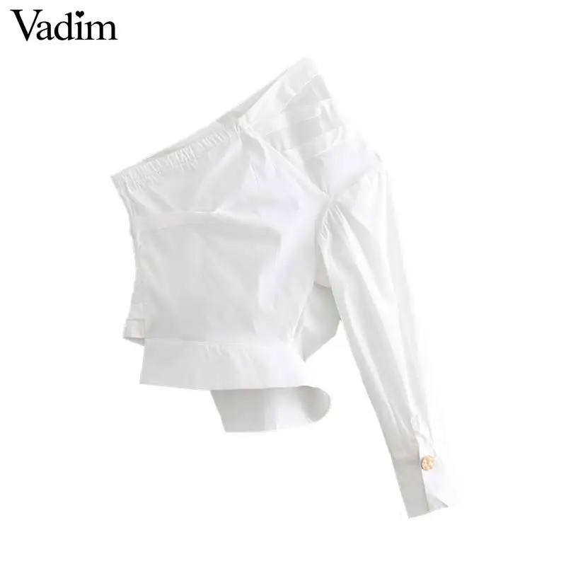 Vadim, женская сексуальная белая блузка на одно плечо, косой воротник, один рукав, нерегулярные рубашки, женские тонкие стильные милые топы, blusas LA935