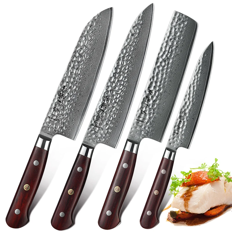 HEZHEN 4 шт. набор кухонных ножей VG10 шеф повара Santoku Nakiri нож для кухонной утвари из