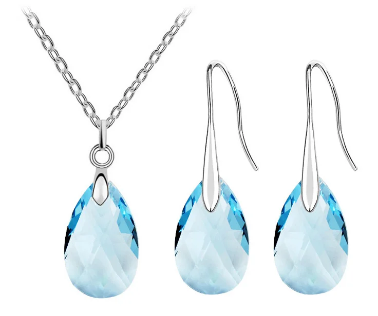 

AAAA+ Austrian Crystal tear drop water pendant necklace earrings fashion jewelry sets women charm free drop shipping wed quality
