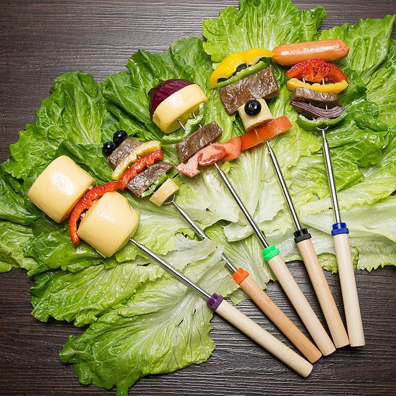 Telescopic Roasting Sticks Stainless Steel BBQ Forks Extendable Hot Dog Marshmallow Roasting Sticks with Pouch BBQ Tools (13)