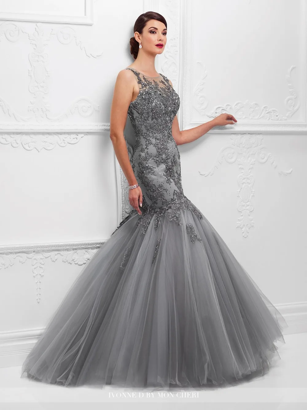 silver metallic evening gowns