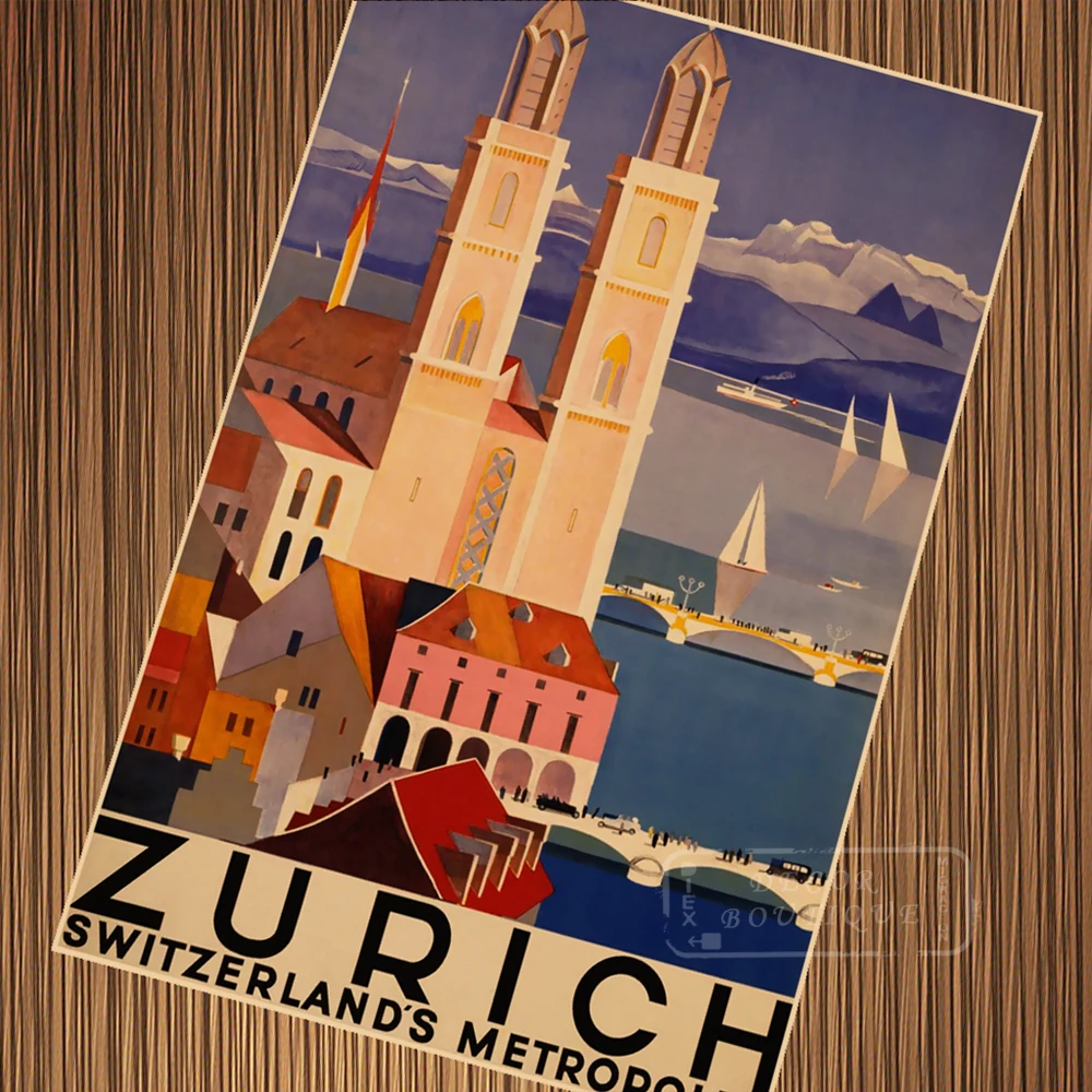 

Zurich City of Switzerland Swiss Tour Travel Retro Poster Canvas Painting DIY Wall Paper Posters Home Decor Gift