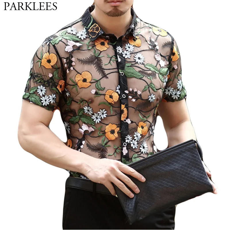 Flower Floral Lace Shirt Men 2018 Luxury Embroidery Men Transparent Dress Shirts Club Party Prom Sexy Social Shirt Chemise Homme Flower Floral Lace Shirt Men 2018 Luxury Embroidery Men Transparent Dress Shirts Club Party Prom Sexy Social Shirt Chemise Homme