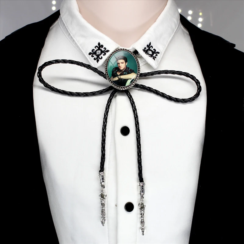 Bolo-0044 модное кожаное ожерелье Элвиса Пресли на шею, знаменитая звезда Элвиса Пресли, овальная Камея, стеклянные Боло, галстуки оптом - Окраска металла: 5-2