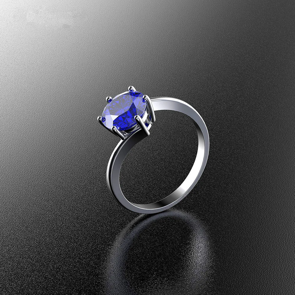 Wong Rain Classic Стерлинговое Серебро 925 искусственный муассанит драгоценный камень для свадьбы обручальное кольцо ювелирных изделий - Цвет камня: Blue