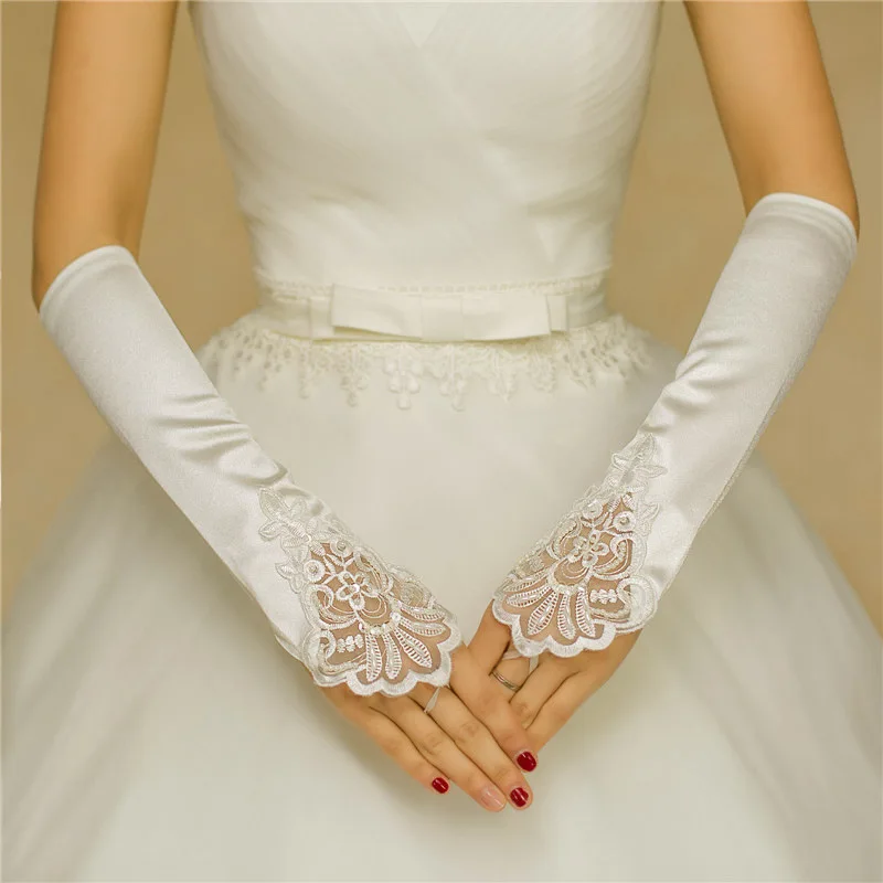 MOLANS 1 пара Белый Для женщин свадебные перчатки элегантный короткий параграф, белые кружевные сетчатые длинная перчатка свадебные аксессуары Красивые - Цвет: Бежевый