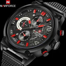 NAVIFORCE мужская люкс спорт кварцевые часы сетка группа сплав черный корпус 30 М водонепроницаемый моды аналоговые наручные часы reloj hombre
