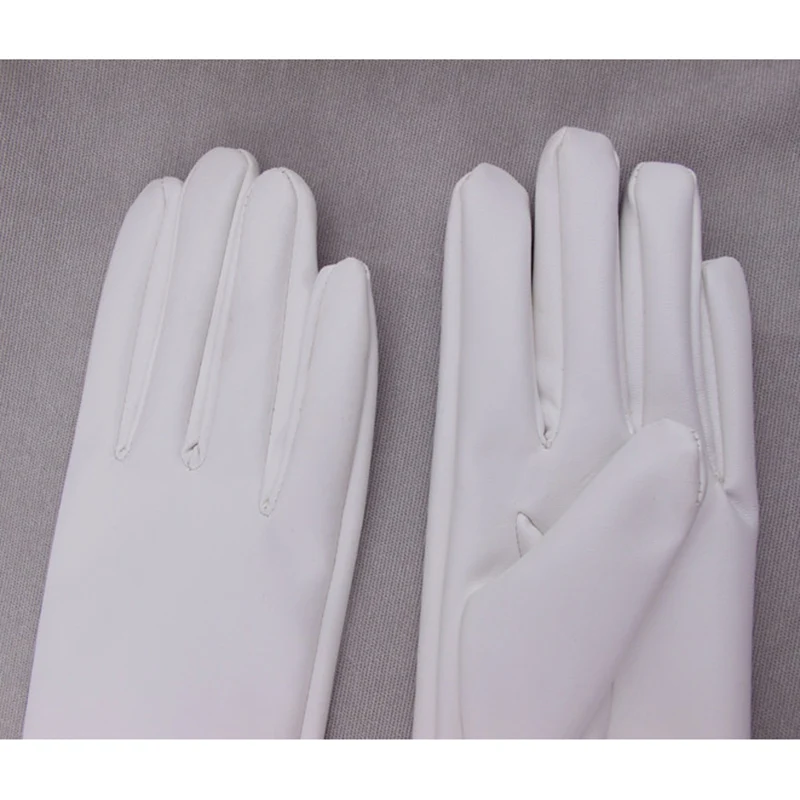 Women PU Leather Gloves Fashion White Long Style Thin Nylon Lined PU Gloves Female 50cm Long Five Finger Synthetic Leather P12