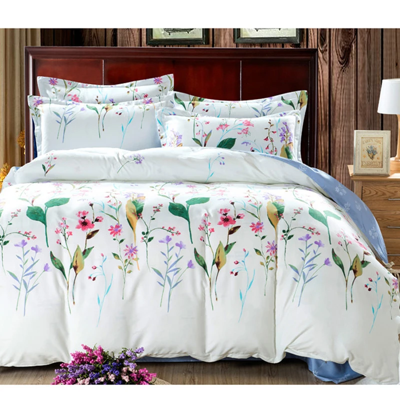 Bright White Flora 4Pcs Full/Queen Size Cotton Bed Quilt/Duvet/Doona