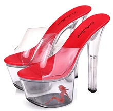 Summer Women Shoes Slippers sexy Wedding Shoe Waterproof High-Heeled Sandals Transparent Crystal Red Beauty Bride Maid of honor