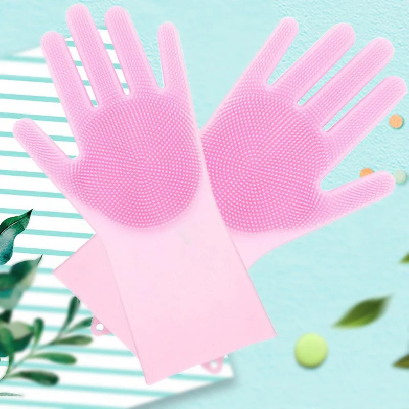 

1 pair Magic Silicone Rubber Dish Washing Gloves Eco-Friendly Scrubber Cleaning For Multipurpose Kitchen Bed Bathroom