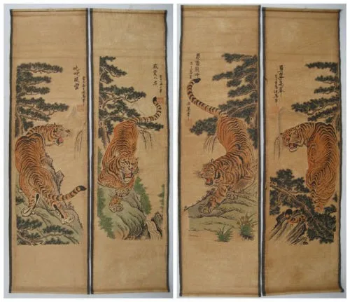 

TNUKK ( 4 Pieces )Exquisite Archaistic Chinese scroll painting - Tigers